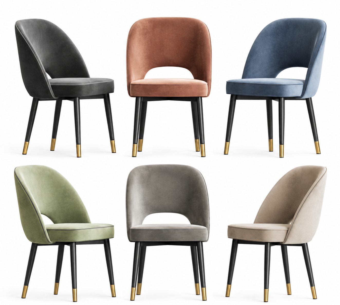 Same dining chair shown in six fabric colourways
